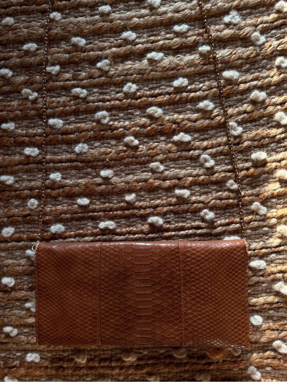 Brown Faux-Snakeskin Chain Shoulder Bag - Women's Crossbody